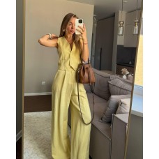 Женский костюм: жилет на пуговицах+штаны свободные (лен бохо) банановый