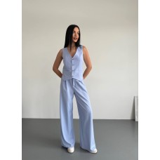 Женский костюм (жилет на подкладке+брюки свободного кроя с резинкой по талии сзади) голубой