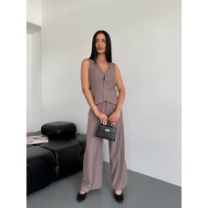 Женский костюм (жилет на подкладке+брюки свободного кроя с резинкой по талии сзади) мокко