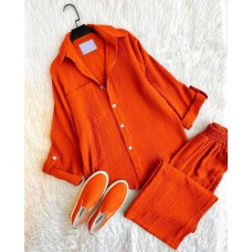 Легкий костюм рубашка+штаны с карманами оранж