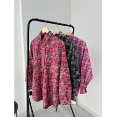 Рубашка оверсайз в клетку из гладкой фланели розовый