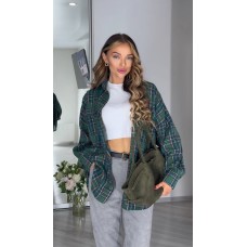 Рубашка в клетку из фланели оверсайз зеленый