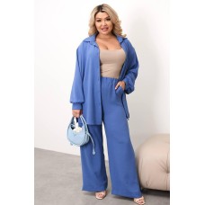 Прогулочный костюм: Рубашка свободного кроя на пуговицах+Штаны палаццо средней посадки джинс