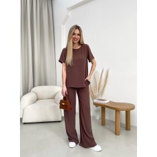 Женский костюм: футболка+штаны (креп жатка) кофейный