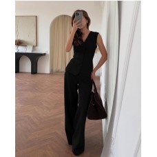 Женский костюм (жилет+завязками по спинке+свободные брюки) черный