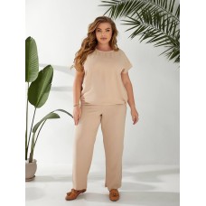 Костюм блуза с кулиской+штаны с высокой посадкой бежевый