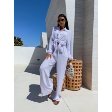 Костюм-тройка: топ-бандо на резинке+брюки палаццо+легкая рубашка Белый