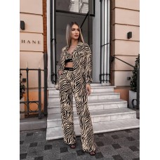 Брючный костюм двойка: рубашка свободная с карманом+брюки расширенные зебра (черно-бежевый)