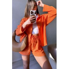 Летний костюм из муслина (шорты+рубашка с длинным рукавом) апельсин