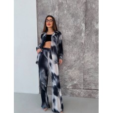 Костюм (брюки прямого кроя+свободная рубашка) черно-белый