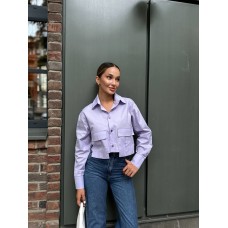 Укороченная рубашка из плотного коттона с карманами на груди синеревый