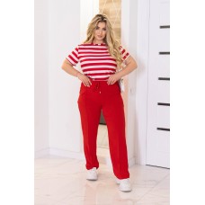 Костюм (футболка с коротким рукавом в полоску +брюки со стрелками из креп жатки) красный