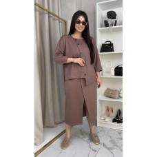 Трикотажный костюм (кофта с асимметричной застежкой+юбка-карандаш с разрезом) шоколад