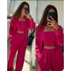 Яркий легкий Комплект 4ка: рубашка, топ, брюки, шорты малина