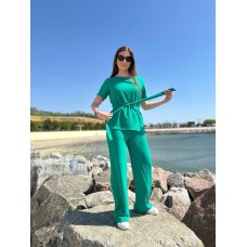 Костюм двойка футболка с пояском + штаны зеленый