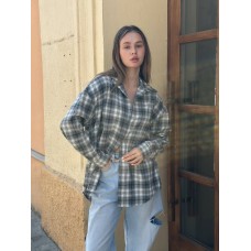 Оверсайз рубашка в клетку фланель серый