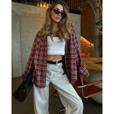 Теплая рубашка в клетку из фланели бургунди