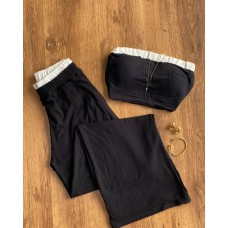 Костюм: двухслойный короткий топ + штаны-палаццо черный