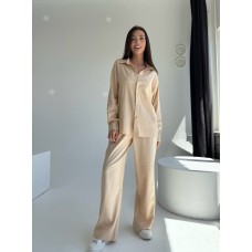 Льняной костюм (рубашка+брюки свободного кроя) светло-бежевый
