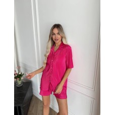 Летний женский костюмчик: рубашка с коротким рукавом+шорты (гофре) малина