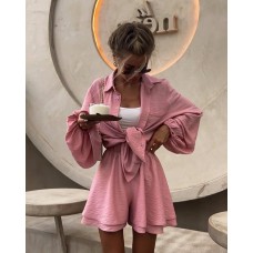 Легкий костюм (рубашка с пышными рукавами+широкие шорты) фрез