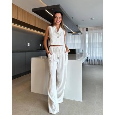 Костюм 2ка: желетка+Брюки с карманами (Жатый лен) белый