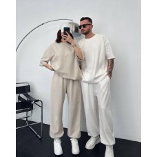 Удобные базовые ПАРНЫЕ костюмы ЖЕНСКИЙ футболка+штаны белый