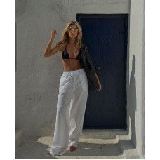 Льняные широкие штаны-шаровары белый