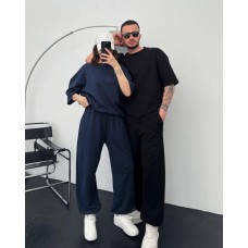 Удобные базовые ПАРНЫЕ костюмы МУЖСКОЙ футболка+штаны черный