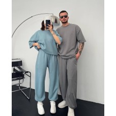 Удобные базовые ПАРНЫЕ костюмы МУЖСКОЙ футболка+штаны серый