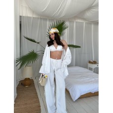 Шелковый комплект тройка: Кимоно + палаццо + топ молоко