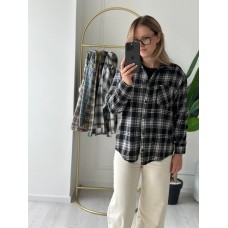 Рубашка с длинным рукавом из коттона в клетку черный