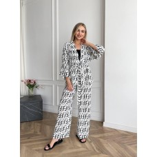 Летний женский костюм: рубашка-кимоно с поясом+свободные брюки белый