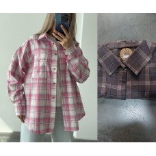 Рубашка оверсайз в клетку с длинным рукавом хлопок шоколад