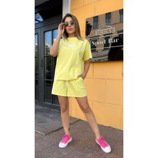 Летний костюм из натуральной ткани (футболка с накатом+шорты с карманами) лимонный