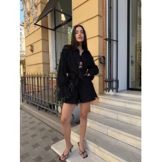 Костюм (рубашка с объемными рукавами+разрезами с боков+шорты-юбочка с карманами) черный