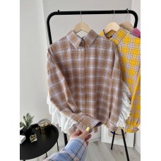 Рубашка в клетку с кружевом капучино