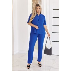 Летний костюм свободного кроя (блуза с воротником стойкой+зауженные брюки длиной 7/8) электрик