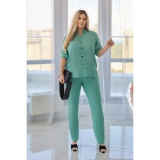 Летний костюм свободного кроя (блуза с воротником стойкой+зауженные брюки длиной 7/8) мята