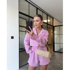 Легкий льняной костюм (шорты + рубашка с длинным рукавом) барби