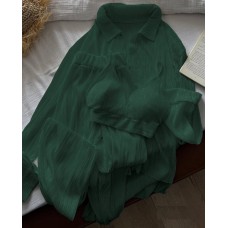 Костюм из ткани гофре свободного кроя (рубашка+брюки+топ) бутылка