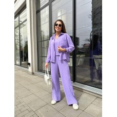 Женский костюм 3-ка: Брюки, майка и рубашка на пуговицах лаванда