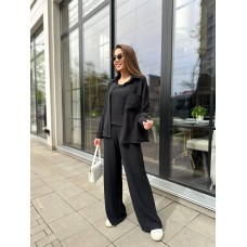 Женский костюм 3-ка: Брюки, майка и рубашка на пуговицах черный
