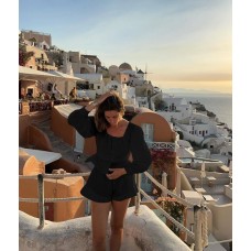 Льняной костюм (блуза отрезная по талии+шортики с воланами) белый