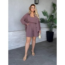 Костюм тройка рубашка с длинными рукавами+шорты с высокой посадкой+топ шоколад