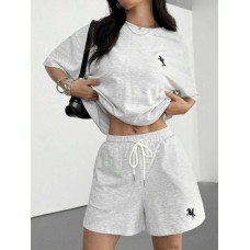 Удобный повседневный костюм с логотипом (футболка+шорты) меланж