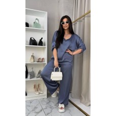 Женский костюм оверсайз: блуза и брюки палаццо (Шелк Армани) графит