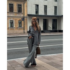 Шелковистый Костюм свободного кроя (брюки + рубашка) серый