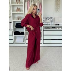 Свободный костюм оверсайз: рубашка и штаны бордо