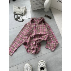 Рубашка из фланели в клетку розовый с бежевым